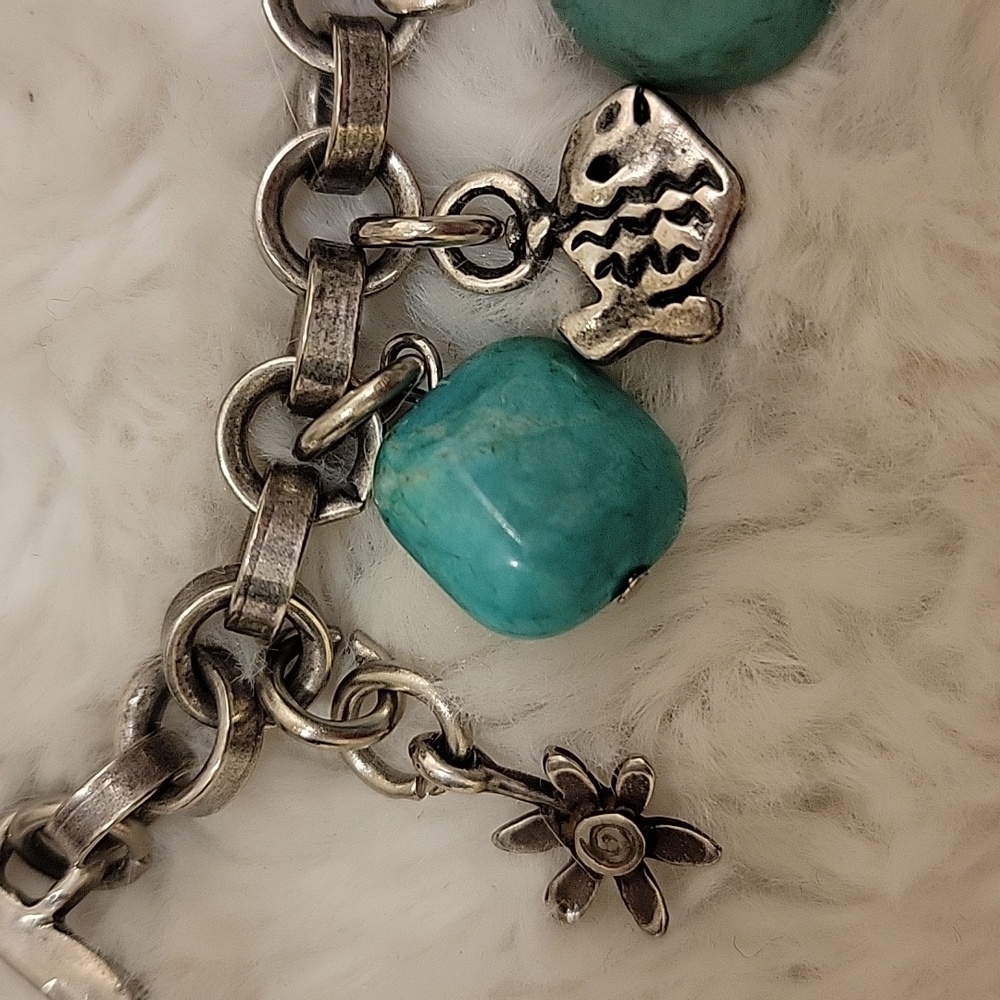 Silver Turqoise Charm Bracelet - Picture 3 of 9